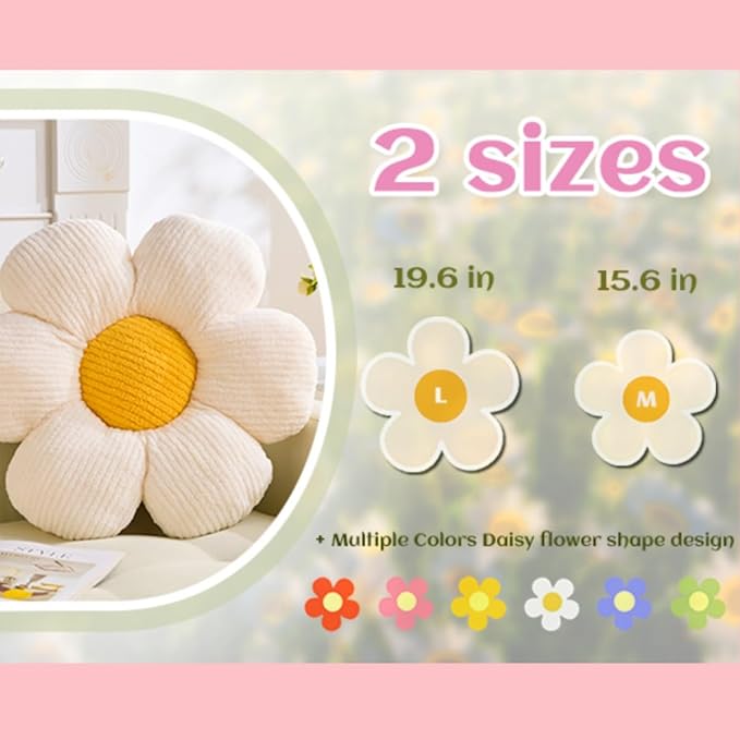 Daisy Shaped Throw Pillow - Yellow Flower Plush Cushion, 15.75" Decorative Seating