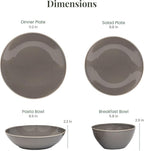 Larder & Vine Ceramic Stoneware Dinnerware 16-Piece Set, 4 Place Settings (French Gray)