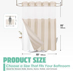 No Hook Linen Shower Curtain with Snap in Liner Set, Hotel Luxury Style Beige Shower Curtain with See Through Top Window, Machine Washable & Water Repellent, 72W x 72L Standard Size