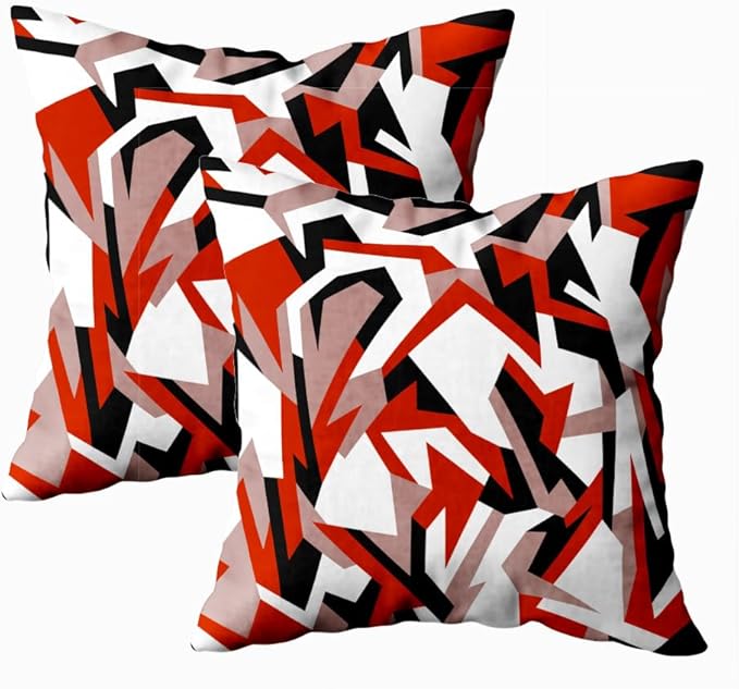 CAPSCEOLL Red Couch Pillow Covers Geometric Camo Abstract Modern Camo Urban White Brown Oil Painting 20X20 Inch Set of 2 Pillow Protector for Bedroom Sofa Living Room Décor Black Throw Pillow Cover