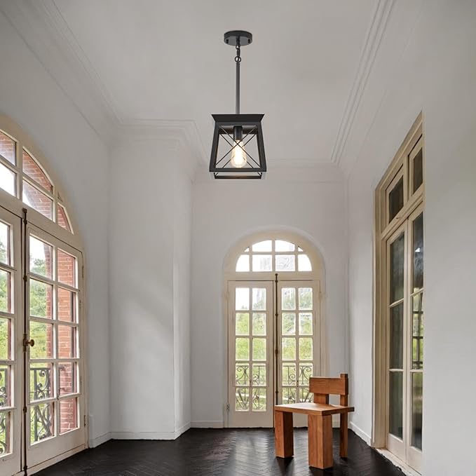 HuixuTe Black Farmhouse Pendant Lights, Industrial Kitchen Island Lighting, Rectangle Linear Cage Chandeliers for Kitchen, Dining Room Table
