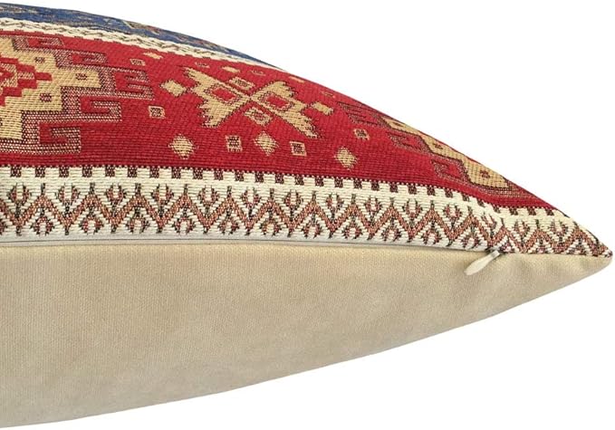 Decorative Large Throw Pillow Covers Red and Blue - 22 x 22 Inches Outdoor Pillows for Patio, Boho Room Decor for Couch, Bohemian Case for Farmhouse, Ethnic Cushions, Aztec Tapestry