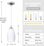 3 Pack 1 Light Indoor Mini Hanging Kitchen Island Pendant Lamps 4.75" Handcrafted Frosted Glass Chandelier Shade Brushed Nickel Finish Bar Dining Room Over Sink