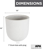 Ilyapa 14x14 inch Modern Concrete Outdoor Planter, Large Indoor Plant Pot with Drainage - Cement Vase 14 Inch Pots for Plants, Indoor/Outdoor