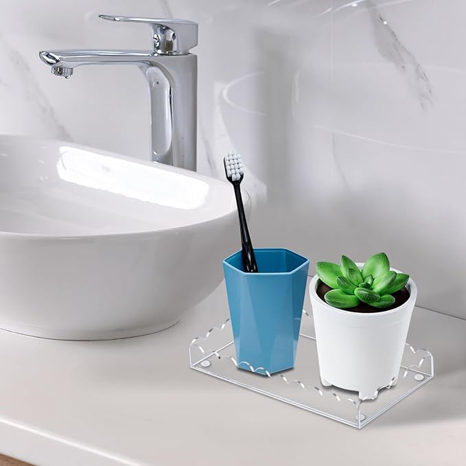 Acrylic Bathroom Vanity Tray 7.9", Soap Dispenser Decorative Scalloped Tray for Bathroom Kitchen Living Room Decor Vanity Perfume