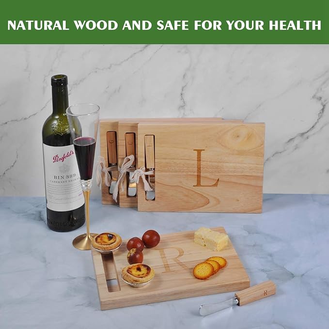 Miicol Wood Charcuterie Board, Monogram Cheese Board 10 Inch, Personalized Initial Cutting Board with Spreader, Unique Housewarming Gift, Ideal for Kitchen, Home, Letter R