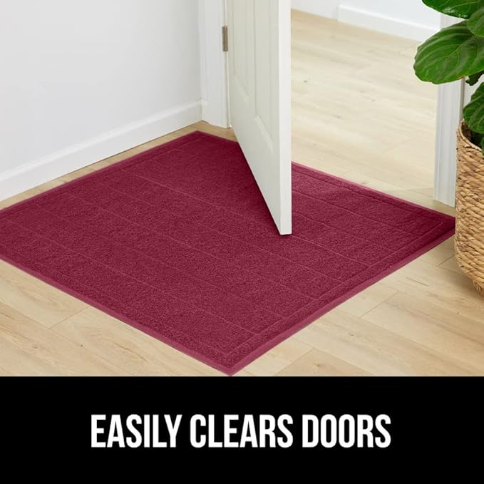 GORILLA GRIP Dirt Grabber Mesh Doormat, Low-Profile, Stain and Fade Resistant Heavy Duty Quick Dry Striped Doormats, Mats for Indoor or Outdoor Entry, Shoe Scraper, Garage Entrance Mat 47x35, Burgundy