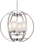 BOZO Brushed Nickel Chandelier Dining Room Lighting Fixtures Modern Foyer 24" Orb Chandeliers 4 Light Hanging Pendant Ceiling Lighting Frosted Glass Shades