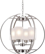 BOZO Brushed Nickel Chandelier Dining Room Lighting Fixtures Modern Foyer 24" Orb Chandeliers 4 Light Hanging Pendant Ceiling Lighting Frosted Glass Shades