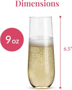Prestee 24 Plastic Champagne Flutes - 9oz Heavy Duty Stemless Champagne Glasses for Parties - Disposable Clear Plastic Toasting Glasses, Mimosa Glass for New Year’s Eve Party Supplies