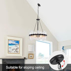 Dia 24 Inch Black Modern Chandelier for Dining Room, Glass Chandeliers for Bedroom, 4-Light Rustic Chandeliers, Large Pendant Light for Living Room Foyer Entryway