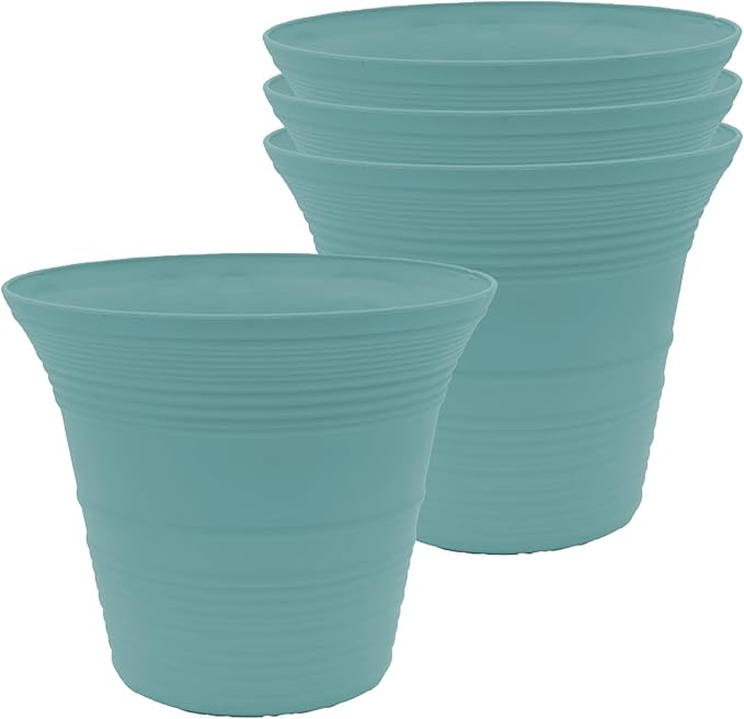 The HC Companies Sedona Round Self-Watering Pot - Lightweight Self Care Planter - Plastic Planter for Herbs & More - Durable Plant Pots for Indoor Plants & Outdoor Plants (7" Dusty Teal, Pack of 4)