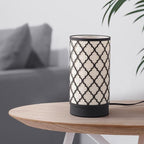 Cerdeco Small Table Lamp with Two-Tier Linen Shade and Black Metal Floral Cut-Out Pattern,Bedside Lamp,Easy Intallation,E26 Socket Lamp(Bulb is not Included), Desk Lamp for Bedroom,Living Room,Home