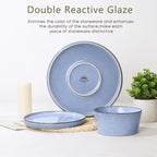 Herogo Dinnerware Sets with Pasta Bowls for 4, 16 Piece Dinner Salad Plates and Cereal Serving Bowls, Stoneware Dishes Dinner Ware for Home Kitchen, Dishwasher & Microwave Safe, Haze Blue