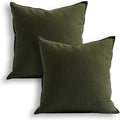 Jeanerlor Pack of 2 24 x 24 Inch Cotton Linen Soft Soild Decorative Square Throw Pillow Covers Green Cushion Case Set for Bedroom/Sofa/Car 60 x 60cm,Olive Green