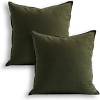 Jeanerlor Pack of 2 24 x 24 Inch Cotton Linen Soft Soild Decorative Square Throw Pillow Covers Green Cushion Case Set for Bedroom/Sofa/Car 60 x 60cm,Olive Green