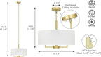 XiNBEi Lighting Pendant Light, Modern 4 Light Drum Pendant Lighting Adjustable Hanging Chandelier Ceiling Light for Living & Dining Room Satin Brass Finish XB-P1296-SB