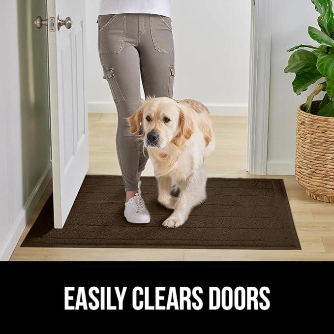 GORILLA GRIP Dirt Grabber Mesh Doormat, Low-Profile, Stain and Fade Resistant Heavy Duty Quick Dry Striped Doormats, Mats for Indoor or Outdoor Entry, Shoe Scraper, Garage Entrance Mat 47x35, Brown