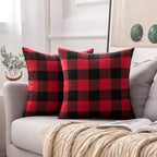 MIULEE Pack of 2 Christmas Classic Farmhouse Buffalo Check Plaids Polyester Linen Soft Soild Decorative Porch Throw Pillow Covers Home Decor Cushion Case for Sofa Bedroom 18x18 Inch, Black and Red