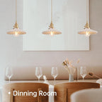 Pendant Light with White Pleated Ceramic Lmapshade, Brass Vintage Pendant Light Adjustable Hanging Light for Kitchen Island Dining Room Hallway