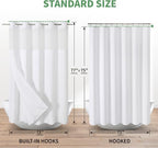 White No Hook Shower Curtain with Snap-in Fabric Liner Set,Slub Textured Fabric Shower Curtains for Bathroom,Hotel Style Modern Shower Curtain,Water Repellent& Washable,71x77(75)