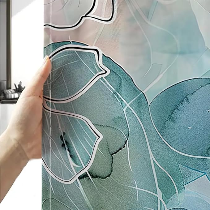 Sanzugh Teal Floral Shower Curtain, Boho Emerald Sage Hunter Olive Green Blue Abstract Flowers Art Cute Fabric Shower Curtains Set for Bathroom Decorative with Hooks 72 X 78 inch Spring Bath Decor