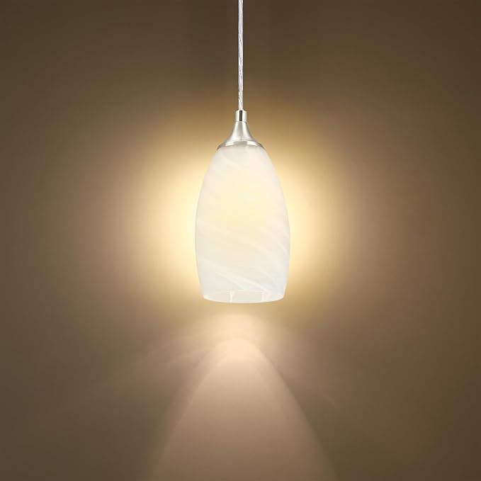 3 Pack 1 Light Indoor Mini Hanging Kitchen Island Pendant Lamps 4.8" Handcrafted Frosted Glass Chandelier Shade Brushed Nickel Finish Bar Dining Room Over Sink