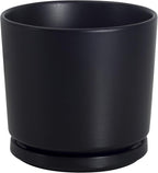 Ekirlin 7 inch Plant Pots,Ceramic Flower Planters Indoor,Modern Succulents Containers with Drain Hole Saucer,Decorate Home,Office & Outdoor (Black)