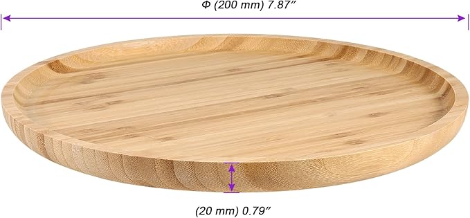 JOIKIT 5 Pack 8 Inch 20cm Bamboo Round Platter, Fine Polished Round Wood Plates Bamboo Serving Tray for Holding Fruit, Bread, Cheese, Nut, Coffee, Tea, Plant Saucer