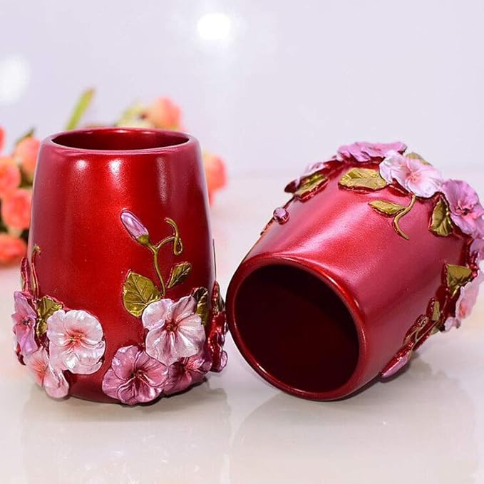 LUANT Marquee Bath Ensemble, 5 Piece Bathroom Accessories Set, Marquee Collection Bath Set Features Soap Dispenser, Toothbrush Holder, Tumbler, Soap Dish (Red)