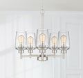 Jacob Modern 5-Light Chandelier Pendant Ceiling Light Brushed Nickle Seeded Glass Shade Adjustable Height for Hallway, Entryway, Passway, Dining, Bedroom, Kitchen