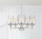 Jacob Modern 5-Light Chandelier Pendant Ceiling Light Brushed Nickle Seeded Glass Shade Adjustable Height for Hallway, Entryway, Passway, Dining, Bedroom, Kitchen
