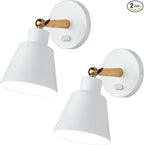 ClanKin White Wall Sconces Lighting Fixture Set of 2, Angle Adjustable Wall Mounted Bedside Lamp with On-Off Switch for Industrial Bedroom Bathroom Hallway Living Room (2Pack-White)