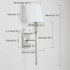 PERMO Set of 2 Classic Rustic Industrial Wall Sconce Lighting Fixture with Flared White Textile Lamp Shade and Brushed Tapered Column Stand, Hardwired, E26 Base