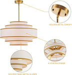 19.7" Gold Drum Chandelier with White Linen Lampshade 4-Light Modern Farmhouse Chandelier Light Fixture for Living Room, Dining Room, Kitchen Island, Foyer, Entryway, Bedroom