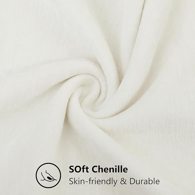 decorUhome Chenille Cream White Throw Pillow Covers 20x20 Inch Set of 2, Decorative Soft Couch Pillow Covers Solid Dyed Accent Velvet Farmhouse Neutral Square Pillow Cases for Sofa Bed Living Room