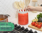 Comfify Wide Mouth Mason Jar Utensil Holder Decorative Kitchenware Organizer Crock, Dishwasher Safe - Kitchen Caddy, Large Size 7" High - Coral