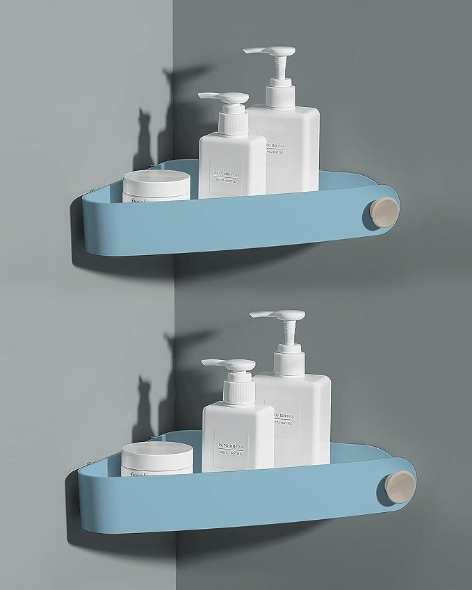 Sotfamily Shower Caddy Corner, 2 Pack Adhesive Corner Shower Shelves for Bathroom Organizers and Storage, Rust Free Plastic Rack for Bathroom Accessories & Decor, Light Blue