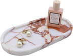 OOBOOB Oval Natural Marble Bathroom Tray for Decor Countertop, Marble Vanity Tray for Candles Perfume, Jewelry, Cosmetics, Elegant Vanity Organizer for Jewelry, Perfume