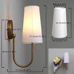 Yosoan Brass White Fabric Shade Wall Sconce Set of 2, Vintage Industrial Hardwired Gold Boho Wall Mounted with Long Cone Cloth Shade for Bedroom Living Room Aged Vanity Loft(Antique)