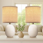 17.3" Table Lamp Set of 2 for Living Room Bedroom, Bedside Lamps for Night Stands, Desk Nightstand Lamp Dimmable, Modern Linen White Ceramic Lamps (White)