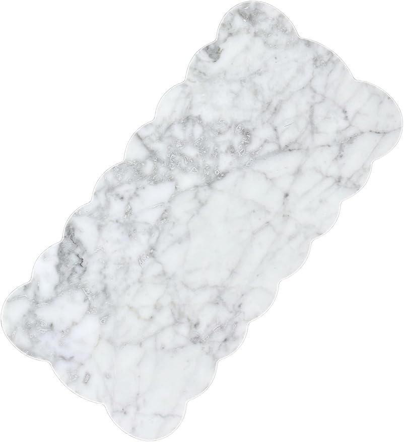 Natural Marble Tray, 12 x 6 inches Serving Board, Bathroom Organizers and Storage, Scallop Stone Present for Home Kitchen Vanity Countertop Decor (Marble, Carrara White)