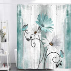Rustic Farmhouse Shower Curtain, Farm Teal Daisy Floral Flowers and Butterfly on Country Wooden Shower Curtain for Bathroom, Turquoise Blue Bathroom Shower Curtains with 12PCS Hooks, 70X84IN