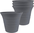 The HC Companies Sedona Round Self-Watering Pot - Lightweight Self Care Planter - Plastic Planter for Herbs & More - Durable Plant Pots for Indoor Plants & Outdoor Plants (7" Warm Gray, Pack of 4)