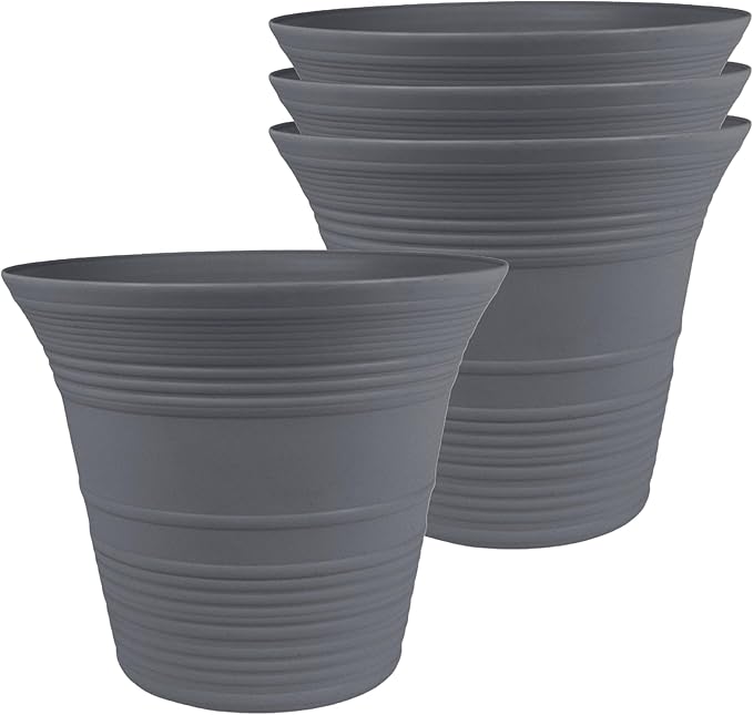 The HC Companies Sedona Round Self-Watering Pot - Lightweight Self Care Planter - Plastic Planter for Herbs & More - Durable Plant Pots for Indoor Plants & Outdoor Plants (7" Warm Gray, Pack of 4)