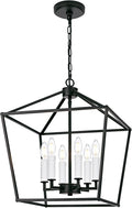 MELUCEE Rustic Open Cage Chandelier 6 Lights in Black Farmhouse Lantern Hanging Ceiling Light Large Pendant Light with White Candle-Shaped Socket for Hallway Dining Room Kitchen Island, E12 Base