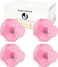 Suction Cup Hooks for Towels Robes, Heavy Duty Bathroom Shower Hooks Stainless Steel, No Drill on Smooth Wall,Glass,Mirror, Tile in Bedroom Kitchen to Hang Swimsuit Washcloths (4, Pink)
