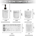 Resin White Marble Bathroom Accessories Set 5 Pcs, Lotion Soap Dispenser, Toothbrush Holder, Bathroom Tumbler, Qtip Holder and Vanity Tray, Bathroom Countertop Organizer Set for Home Apartment