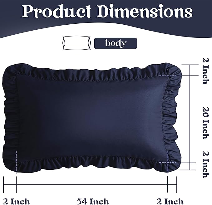 KKJIAF Ruffle Body Pillow Cases Set of 1, Ruffled Pillow Covers with Envelope Closure, Wrinkle Resistant Ruffled Long Pillow Shams 20" x 54", Navy Blue