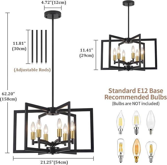 Dining Room Light Fixture,Farmhouse Geometric Chandeliers Black and Gold Kitchen Island Light,6-Light Modern Industrial Chandelier for Foyer Entryway Stairway,UL-Listed